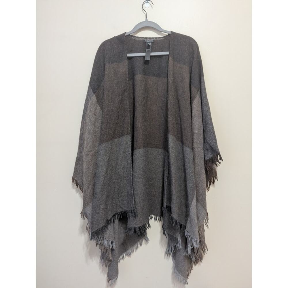 Eileen Fisher Shawl One Size Viaggio Wool Blend Serape Brown Gray Lagenlook Chic